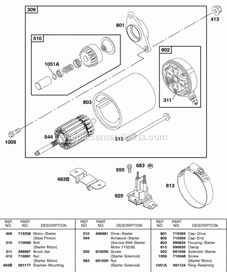 Electric Starter Diagram and Parts List for 247437-0111-B1  Briggs and Stratton Engine